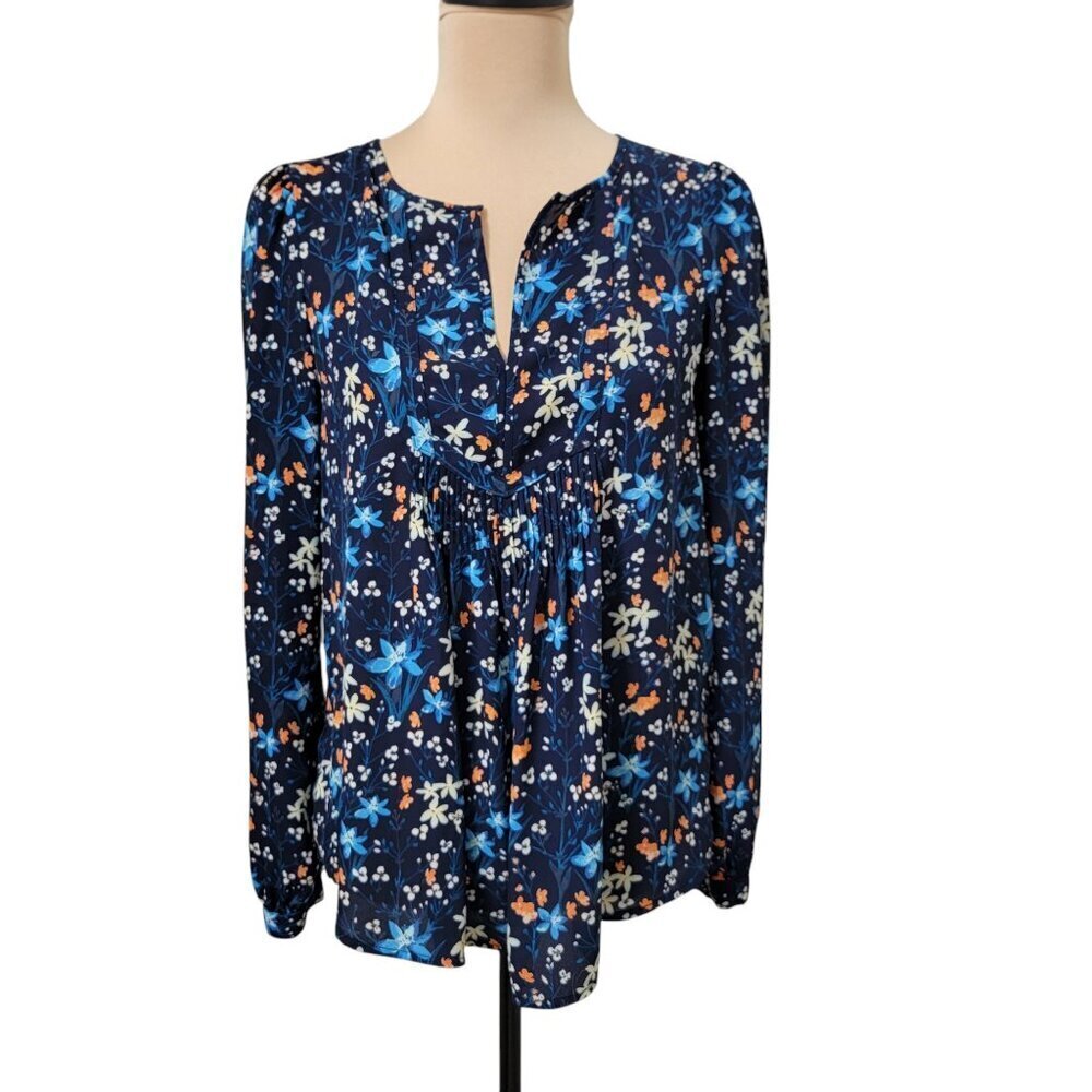 Gap Size XS Blue Floral Long Sleeve Peasant Blouse, Excellent Used Condition